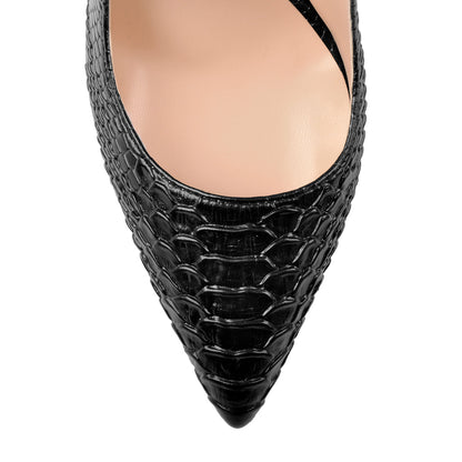 Slingback Pointed Toe Fish Scale Chunky Heel Pumps | Onlymaker Quality
