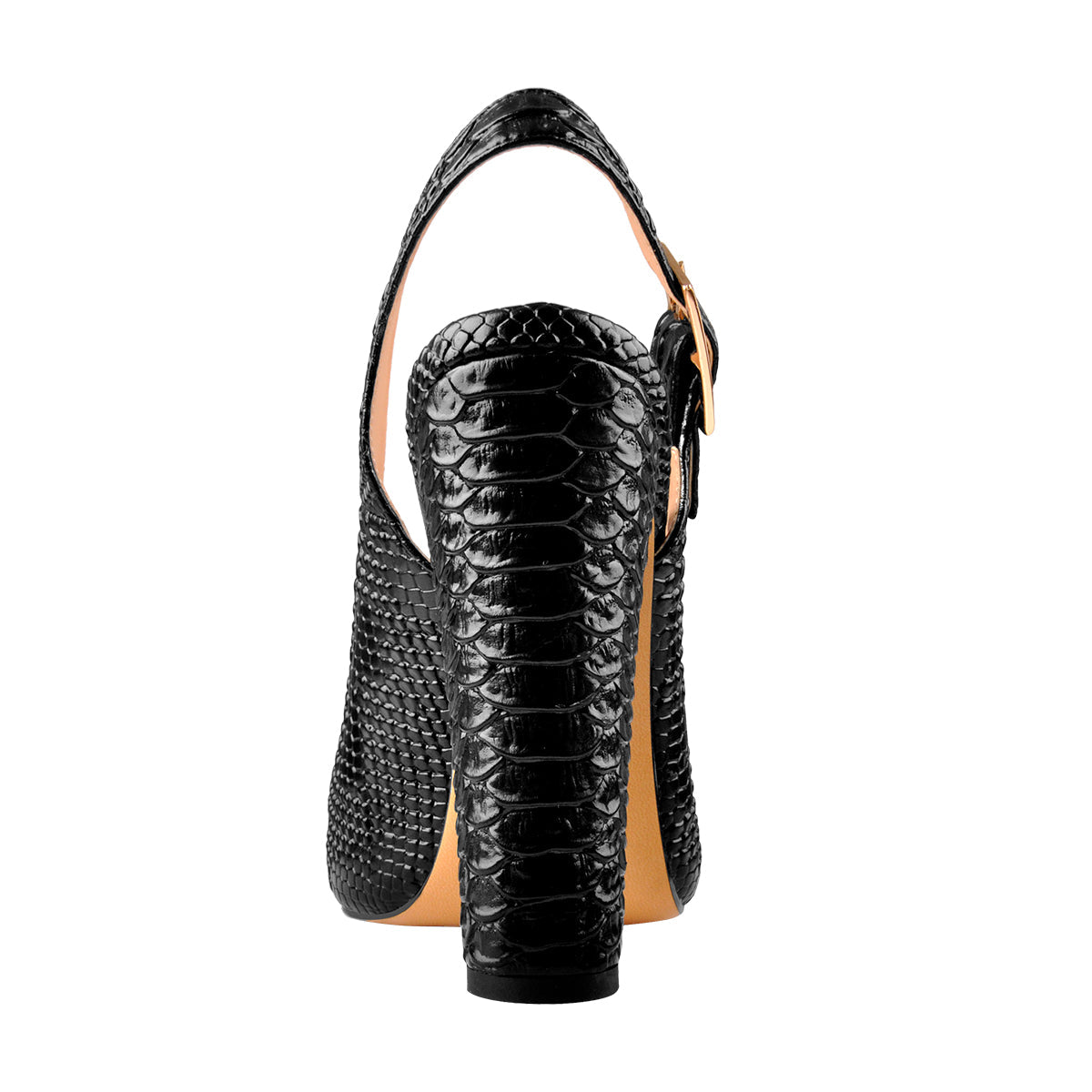 Slingback Pointed Toe Fish Scale Chunky Heel Pumps | Onlymaker Quality