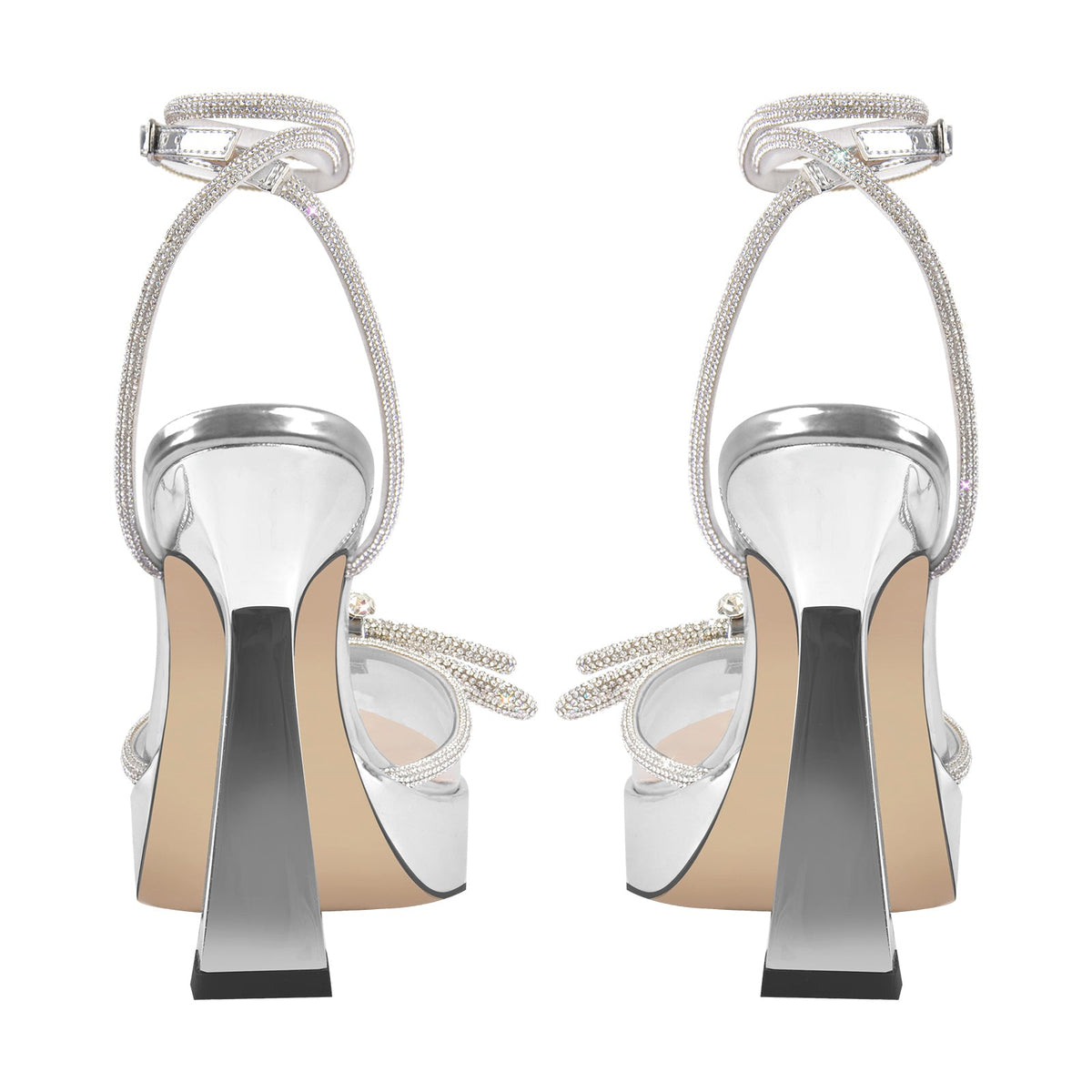 Pointed Toe Platform Rhinestone Bow Block Heel Pumps | Onlymaker Great Value