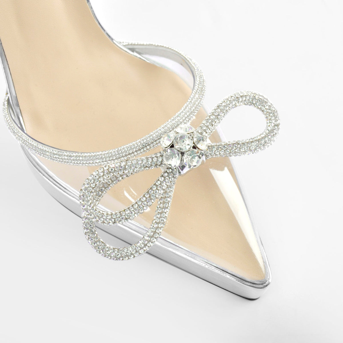 Pointed Toe Platform Rhinestone Bow Block Heel Pumps | Onlymaker Great Value