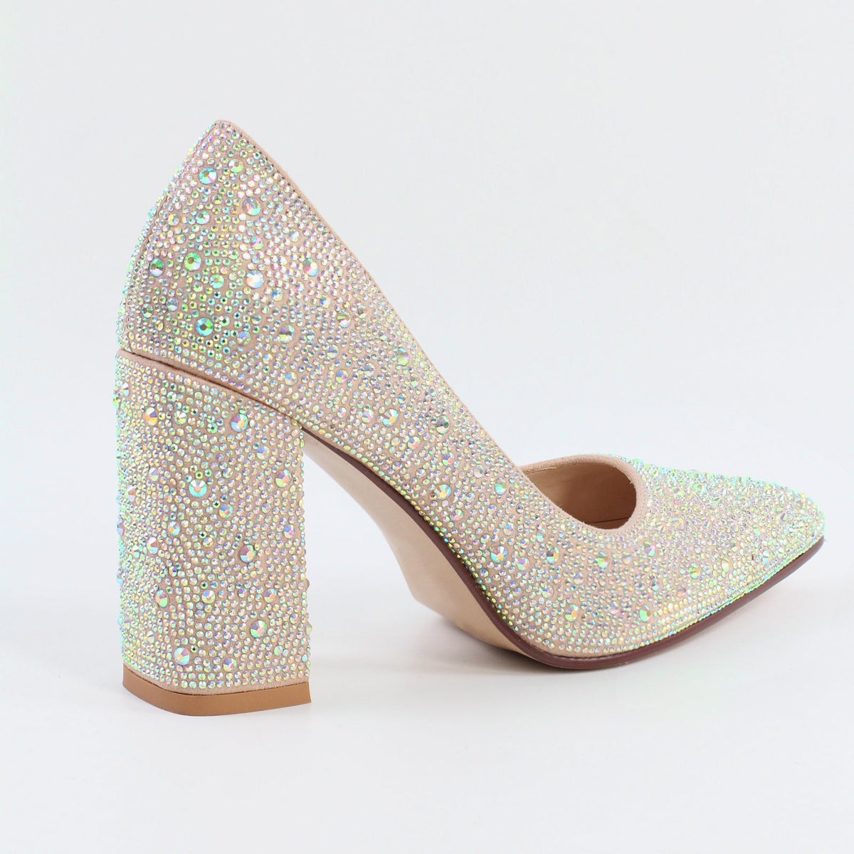 Rhinestone Pointed Toe Chunky Heel Pumps | Onlymaker Trending
