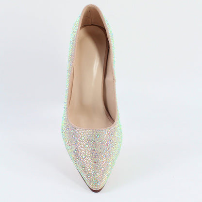 Rhinestone Pointed Toe Chunky Heel Pumps | Onlymaker Trending