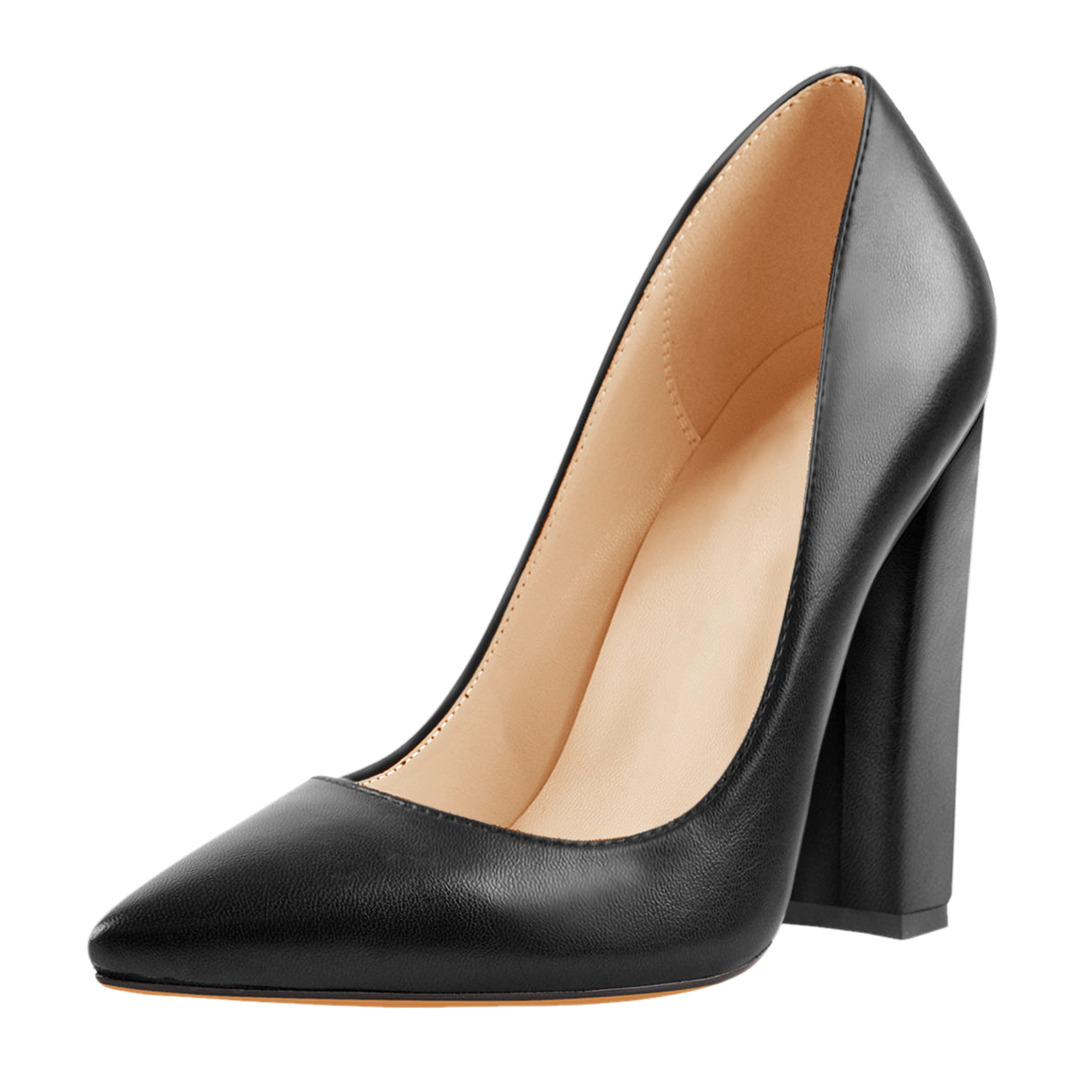 Matte Black Elegant Classic Pointed Toe Pumps Chunky Heels | Onlymaker Customer Favorite