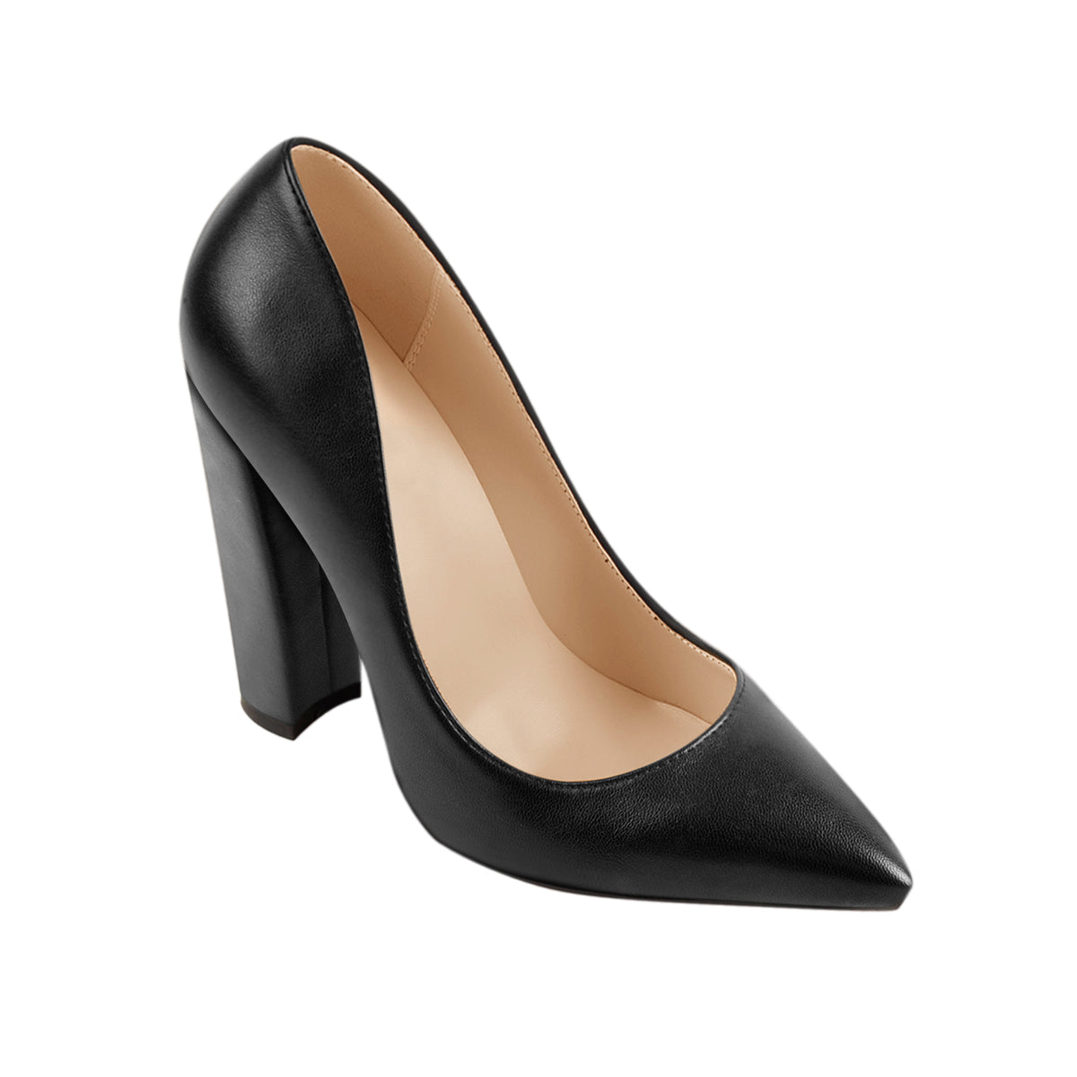 Matte Black Elegant Classic Pointed Toe Pumps Chunky Heels | Onlymaker Customer Favorite