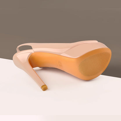 Pink Peep Toe Stiletto Pumps Slingbacks Platform High Heels | Onlymaker Popular