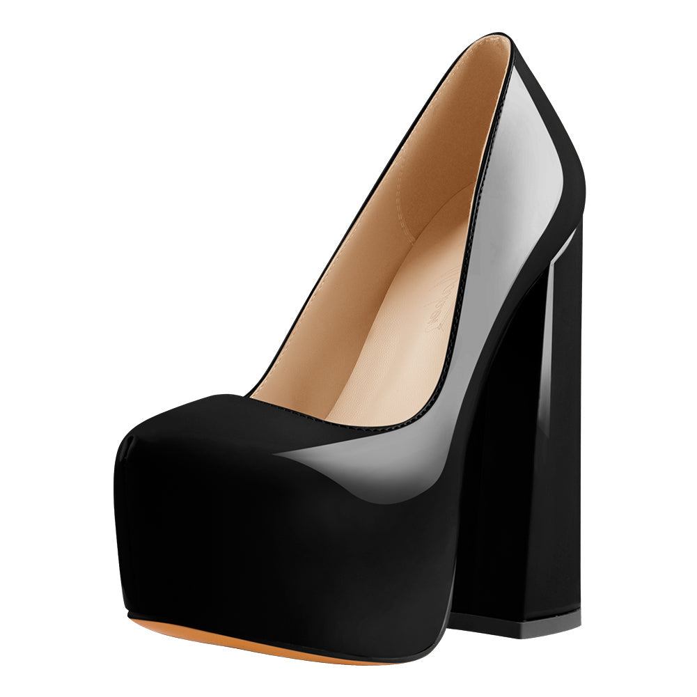 Platform Pointed Toe Chunky Square High Heels Pumps | Onlymaker Discount