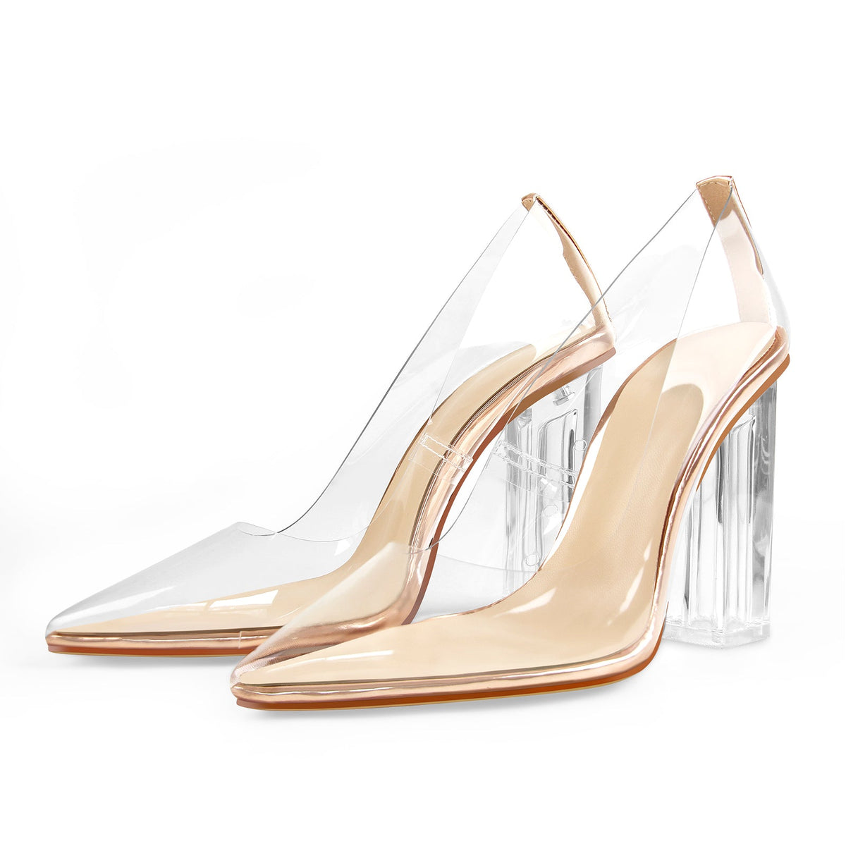 Clear Pointed Toe Block High Heel Pumps | Onlymaker Featured