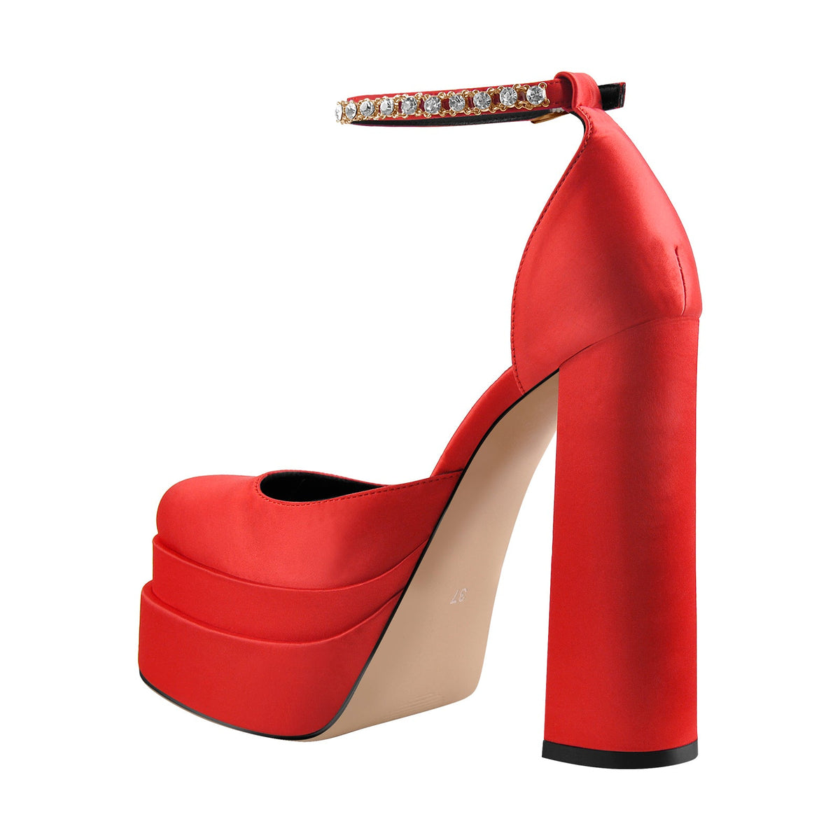 Red Rhinestone Double Platform Chunky Heel Pumps | Onlymaker Great Value