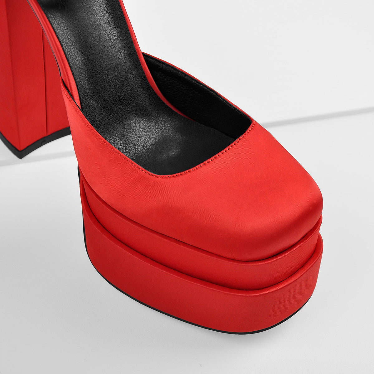 Red Rhinestone Double Platform Chunky Heel Pumps | Onlymaker Great Value