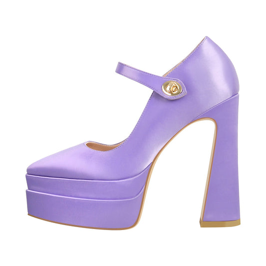 Pointed Toe Platform Satin Mary Jane Pumps | Onlymaker Exclusive