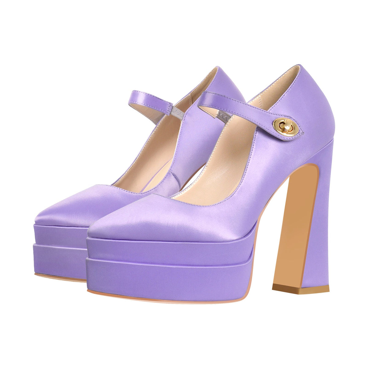 Pointed Toe Platform Satin Mary Jane Pumps | Onlymaker Exclusive