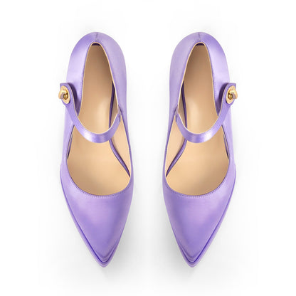 Pointed Toe Platform Satin Mary Jane Pumps | Onlymaker Exclusive