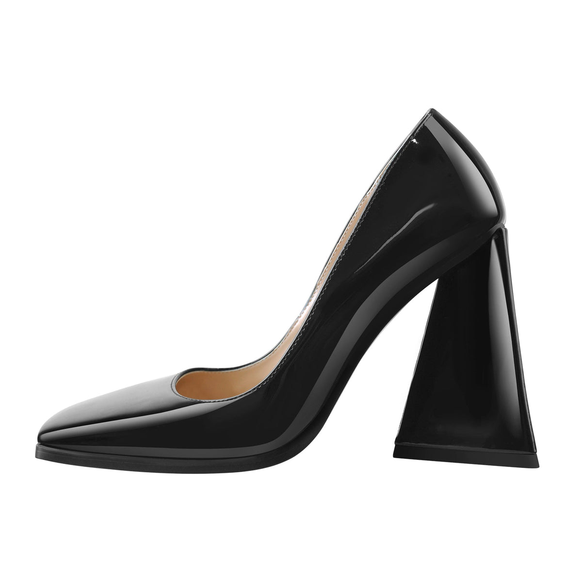 Square Toe Triangle Block High Heels Pumps | Onlymaker Everyday