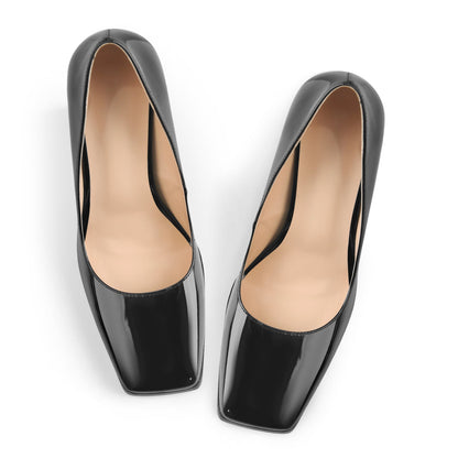 Square Toe Triangle Block High Heels Pumps | Onlymaker Everyday