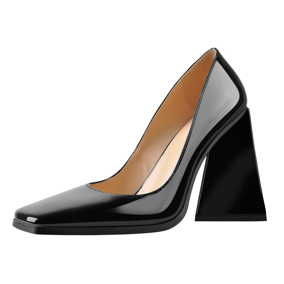 Square Toe Triangle Block High Heels Pumps | Onlymaker Everyday