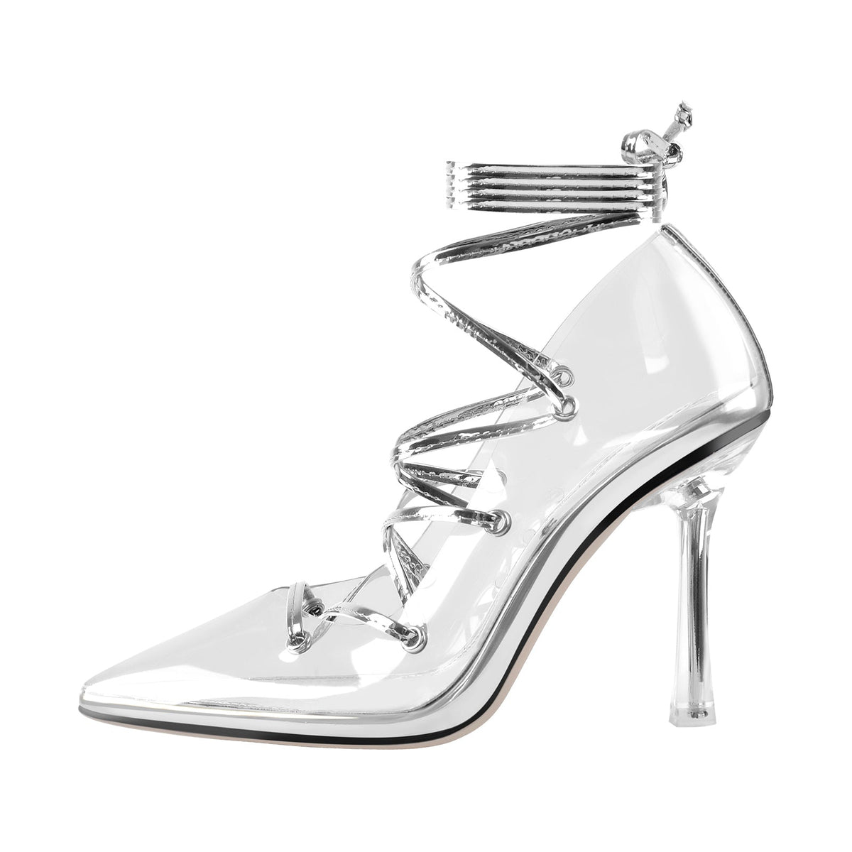 Pointed Toe Lace-Up Transparent Stilettos Pumps | Onlymaker Top Pick