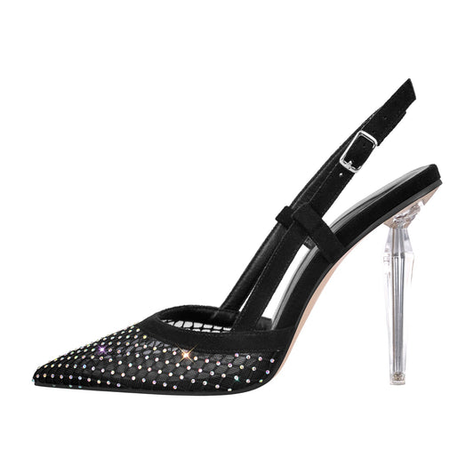 Pointed Toe Rhinestone Slingback Clear Heel Pumps | Onlymaker Classic
