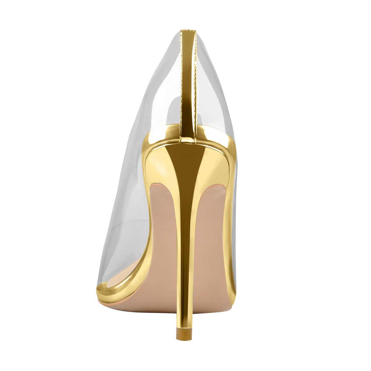Transparent Pointed Toe Slip on Gold High Heel Stiletto Pumps | Onlymaker Best Seller