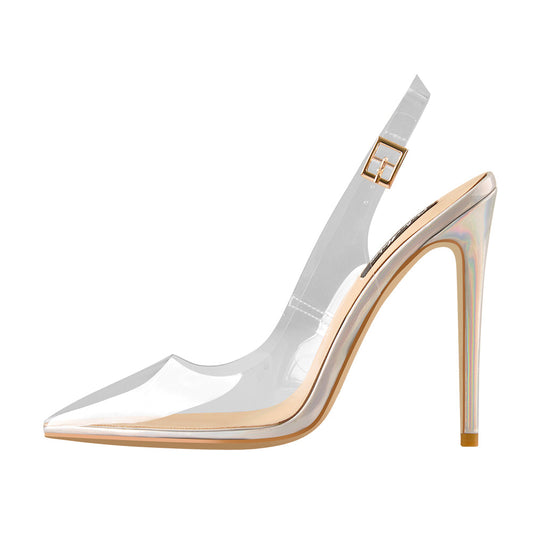 Transparent Pointed Toe Slingback Holographic Stiletto High Heel Pumps | Onlymaker Popular