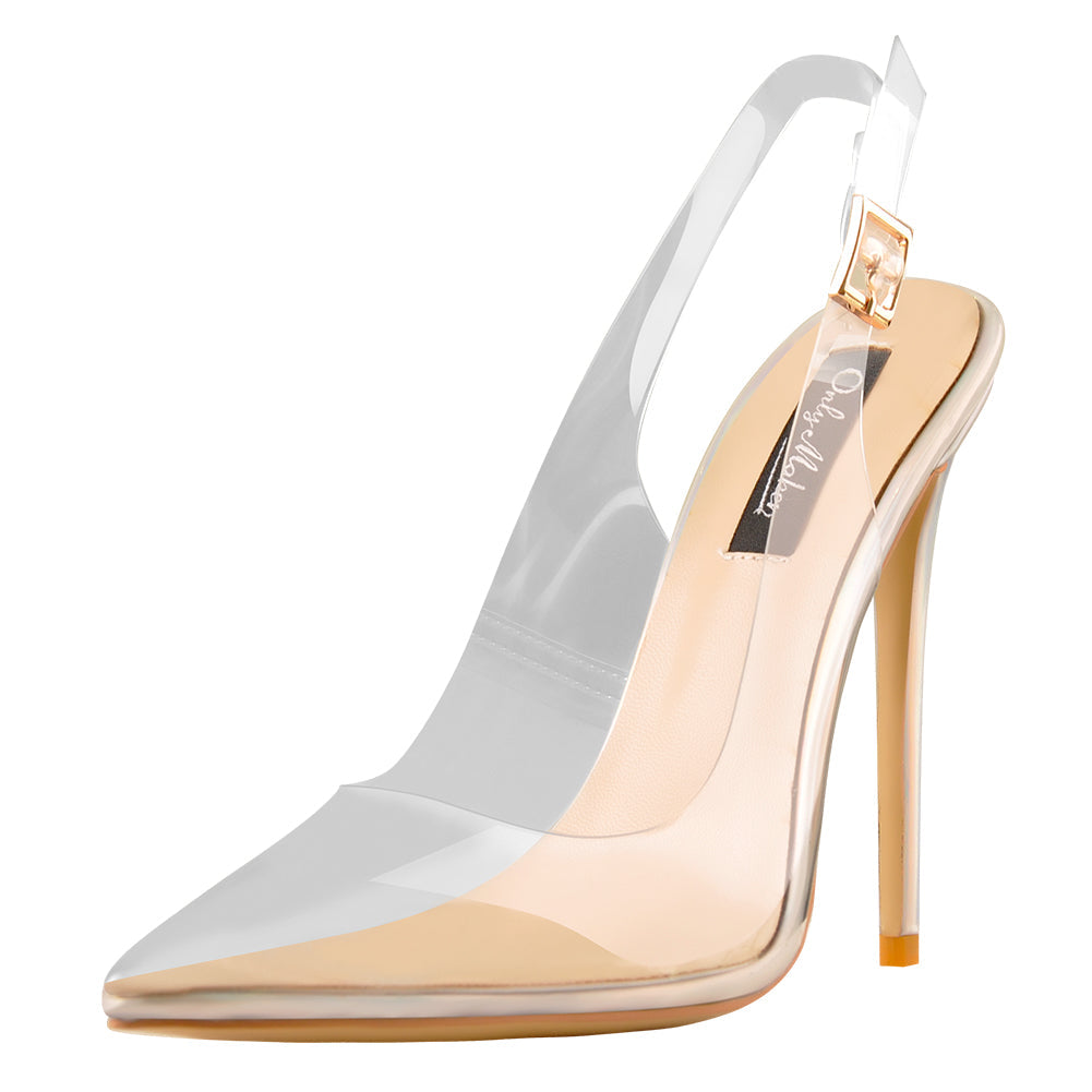 Transparent Pointed Toe Slingback Holographic Stiletto High Heel Pumps | Onlymaker Popular