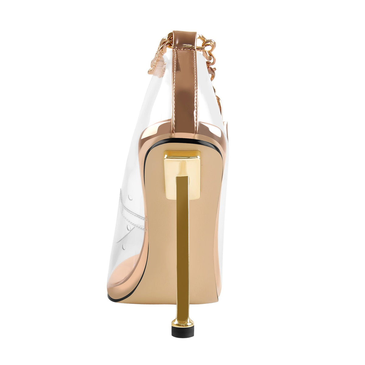 Clear Pointed Toe Metal Chain Lock High Metal Heels Stiletto Pumps | Onlymaker Signature