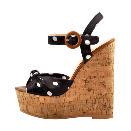 Polka Dot Open Toe Wood Heel Wedge Sandals | Onlymaker Classic