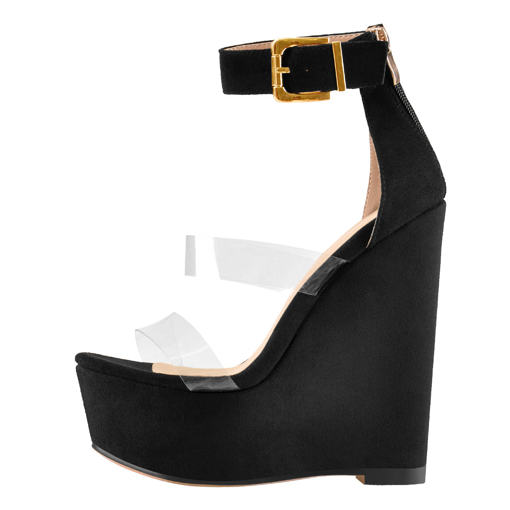 Suede Platform Transparent Strap Wedge Sandals | Onlymaker Trending