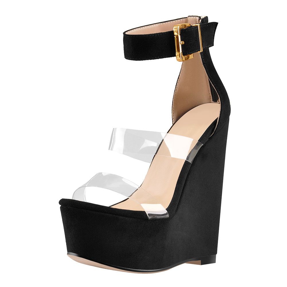 Suede Platform Transparent Strap Wedge Sandals | Onlymaker Trending