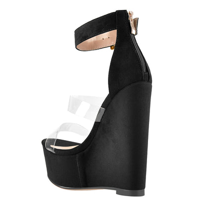 Suede Platform Transparent Strap Wedge Sandals | Onlymaker Trending