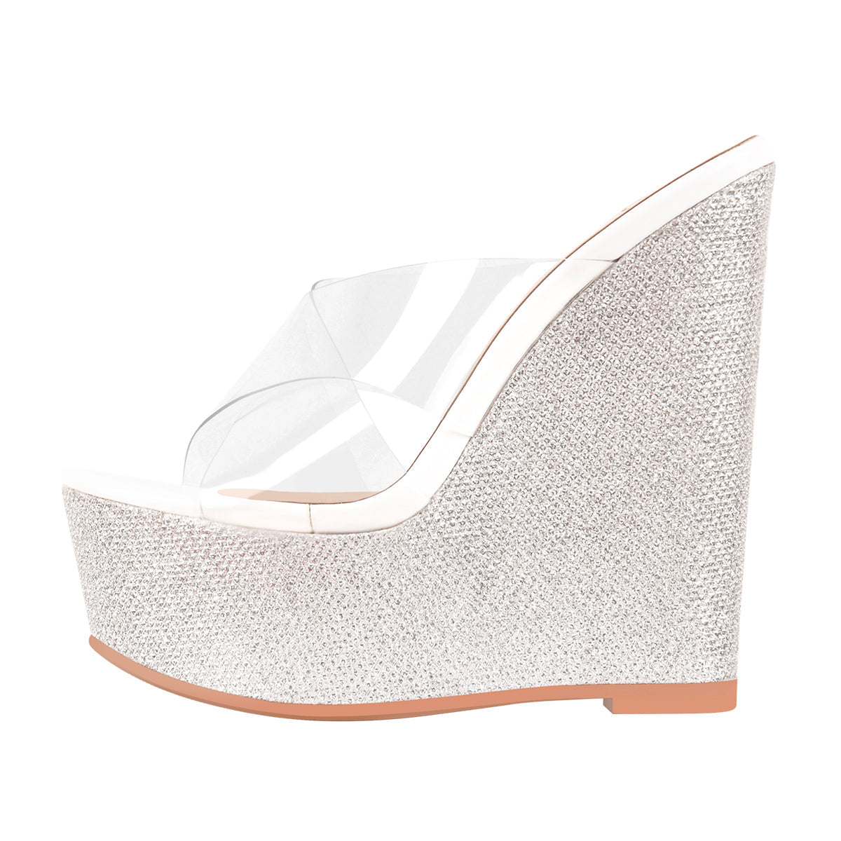 Criss Cross Transparent Strap Wedge Heels Sandals | Onlymaker Special Offer
