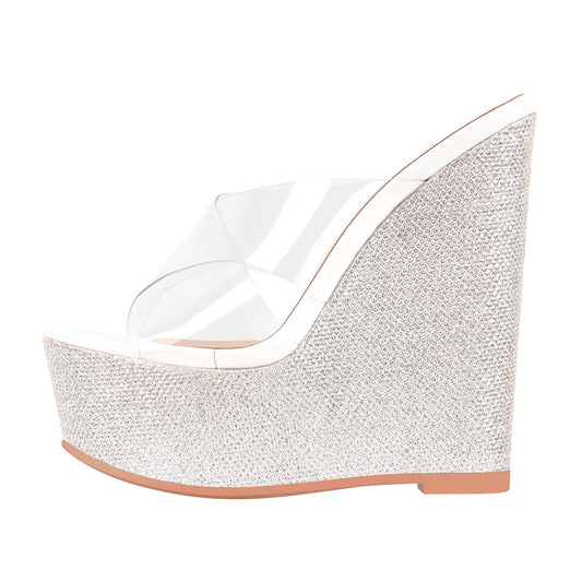 Criss Cross Transparent Strap Wedge Heels Sandals | Onlymaker Special Offer