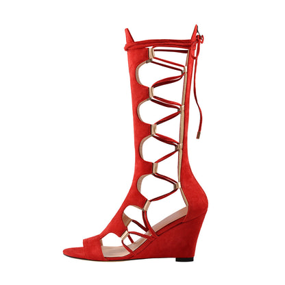 Lace Up Gladiator Cutout Wedge Sandal Boots | Onlymaker Best Price