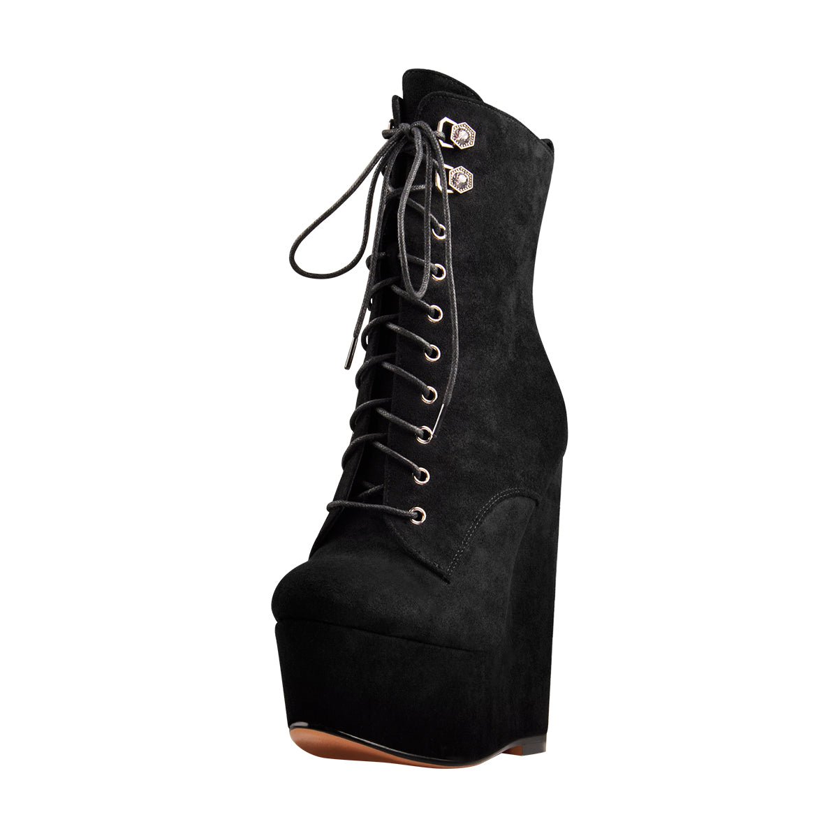 Black Suede Lace Up Platform Wedges Ankle Boots | Onlymaker Best Seller