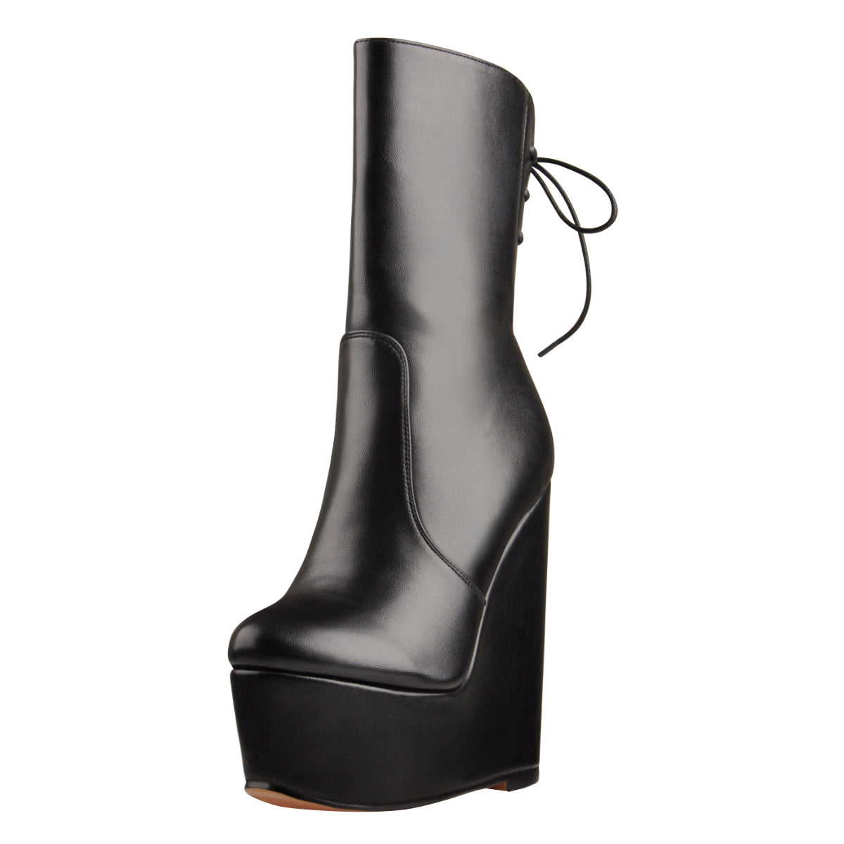 Round Toe Black Lace Up Zip Wedges Ankle Boots | Onlymaker Signature