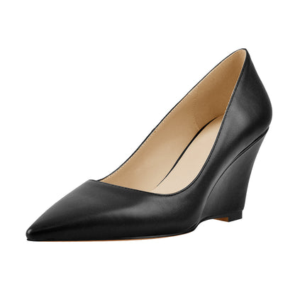 Black Pointed Toe Wedge High Heel Pumps | Onlymaker Best Price