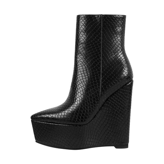 Platform Wedge High Heel Ankle Boots | Onlymaker Exclusive