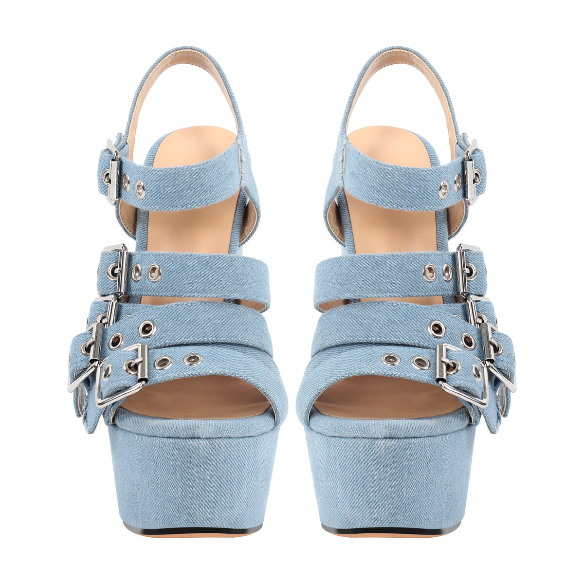 Denim Platform Wedge Heel Buckle Strap Sandals | Onlymaker Smart Buy