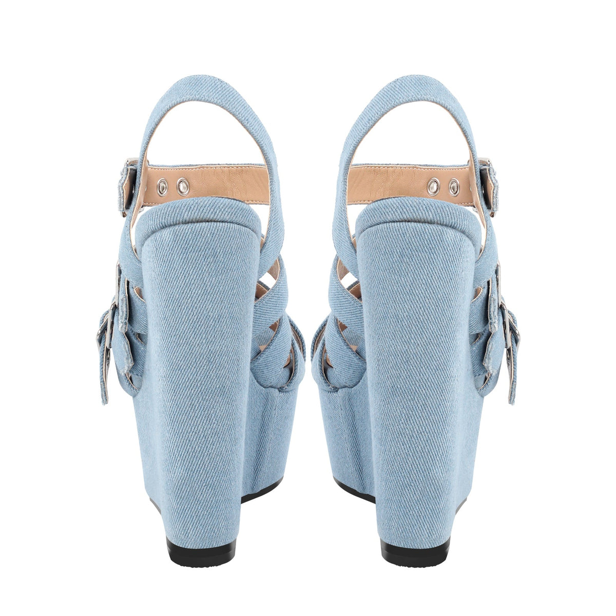 Denim Platform Wedge Heel Buckle Strap Sandals | Onlymaker Smart Buy