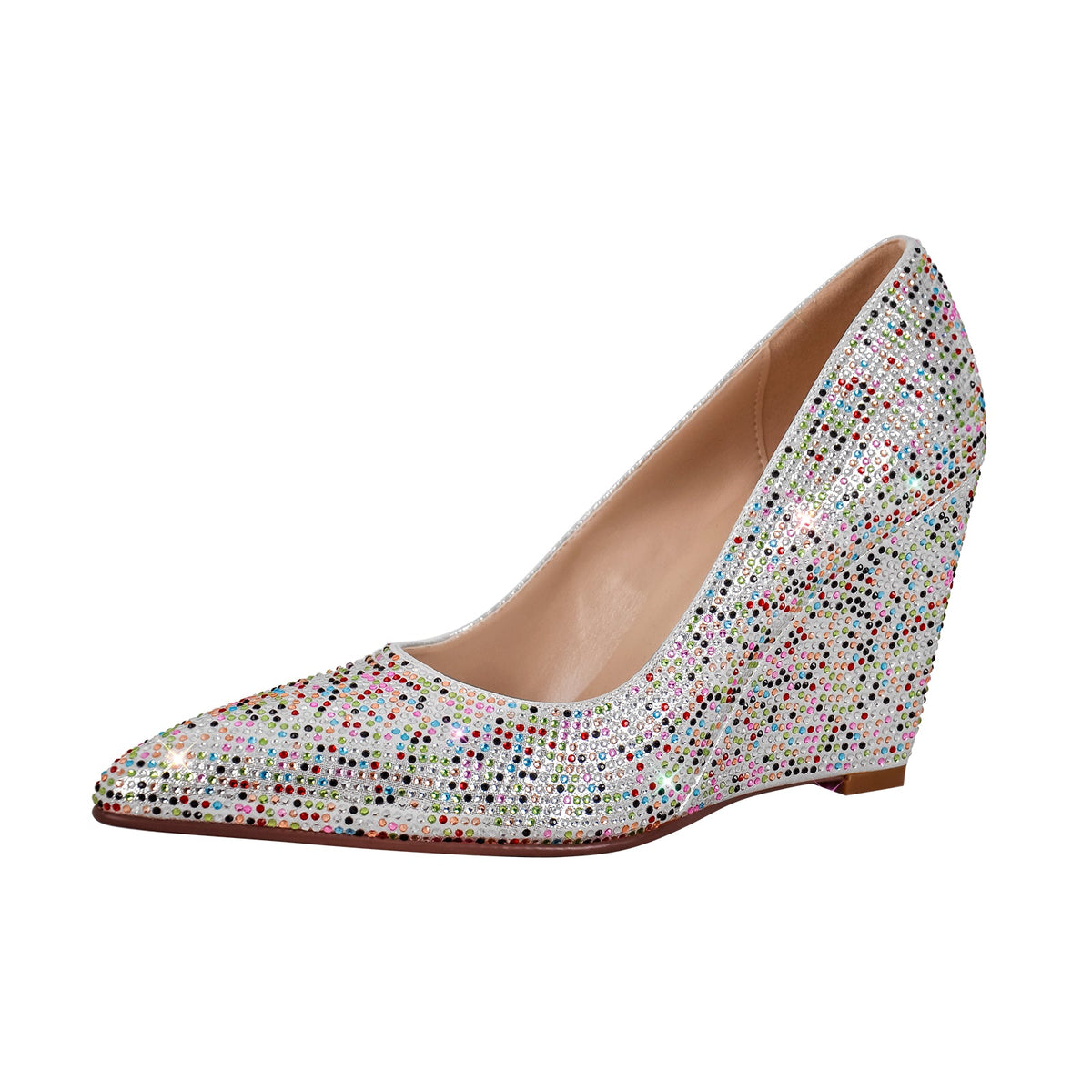 Rhinestone Pointed Toe Wedge Heel Pumps | Onlymaker Special Offer