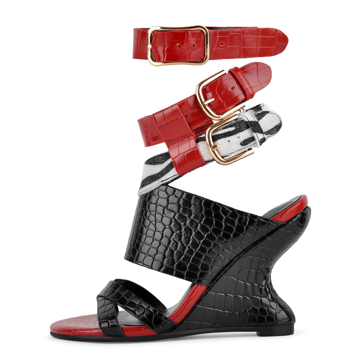 Stone Buckle Straps Wedge Heel Sandals | Onlymaker New