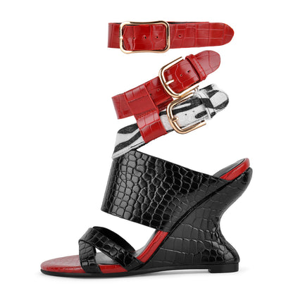 Stone Buckle Straps Wedge Heel Sandals | Onlymaker New