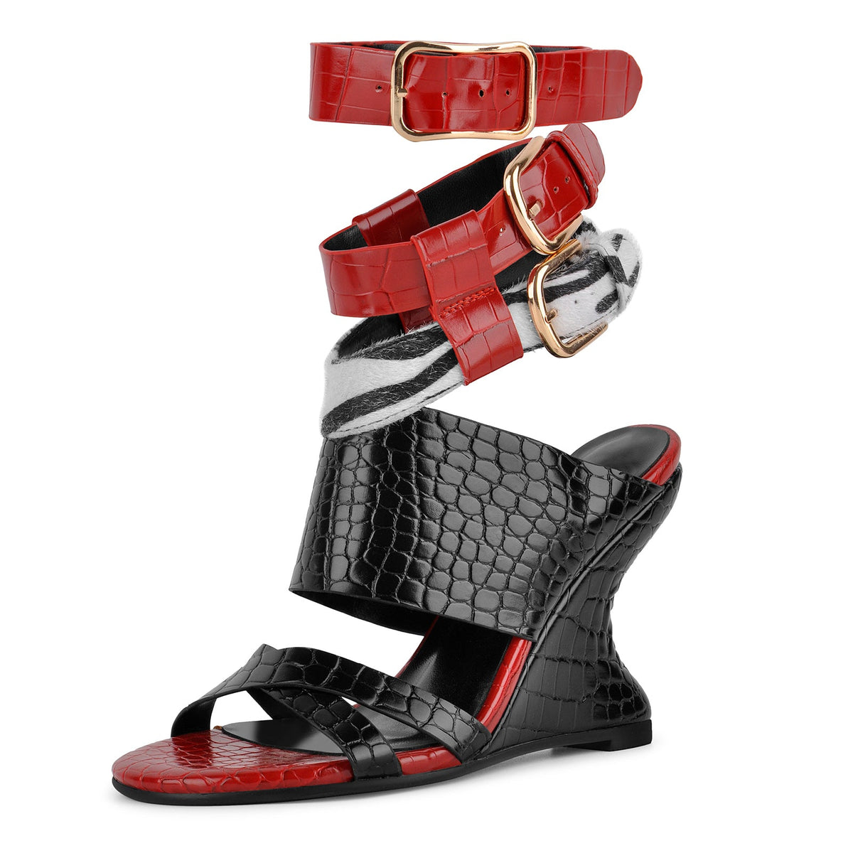 Stone Buckle Straps Wedge Heel Sandals | Onlymaker New