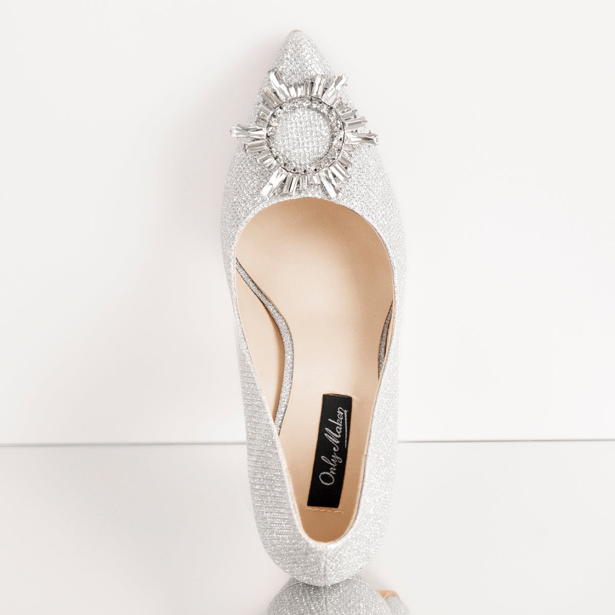 Silver Diamante Buckle Pointed Toe High Heel Pumps | Onlymaker Top Pick