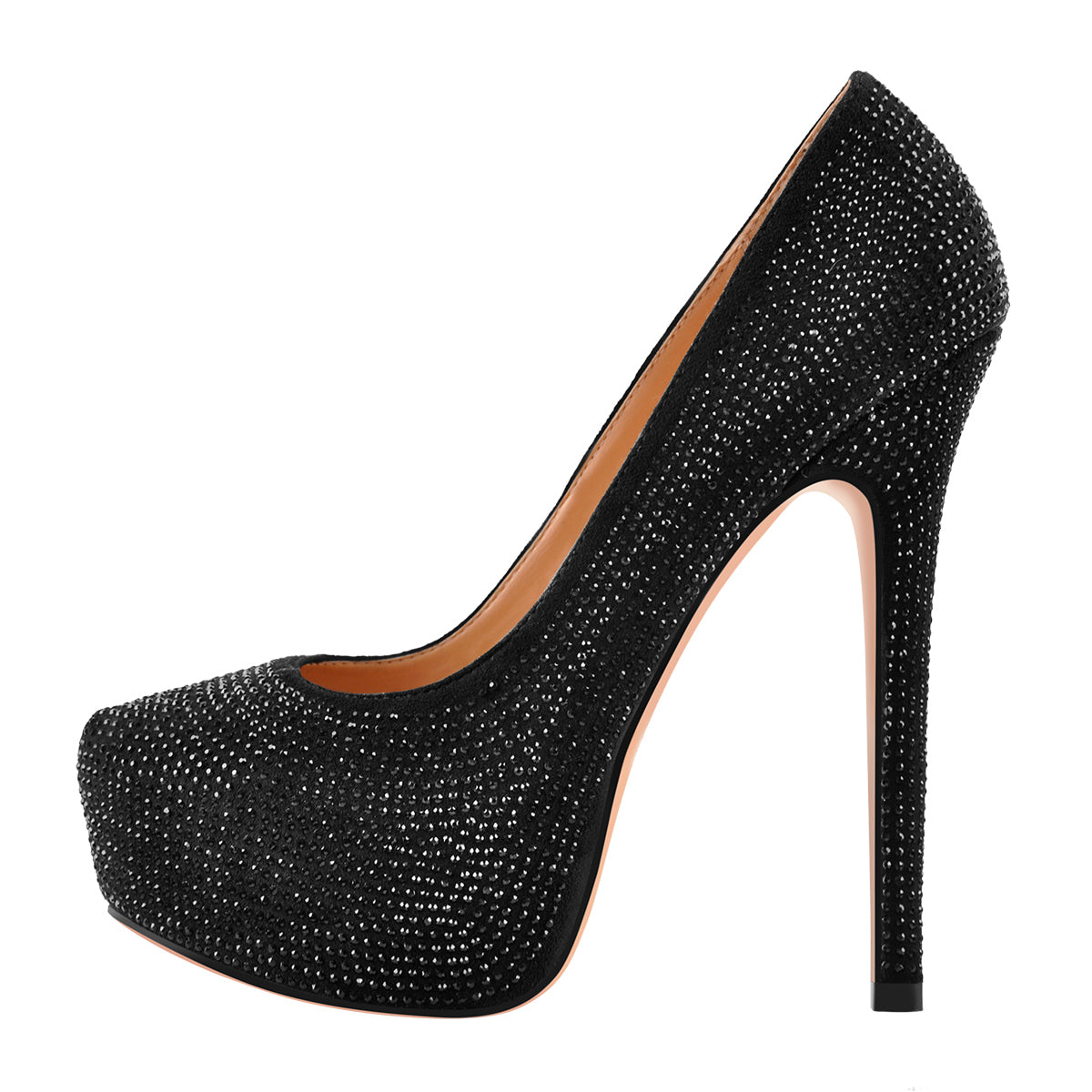 Black Platform Glitter Round Toe Stilettos Pumps | Onlymaker Essential