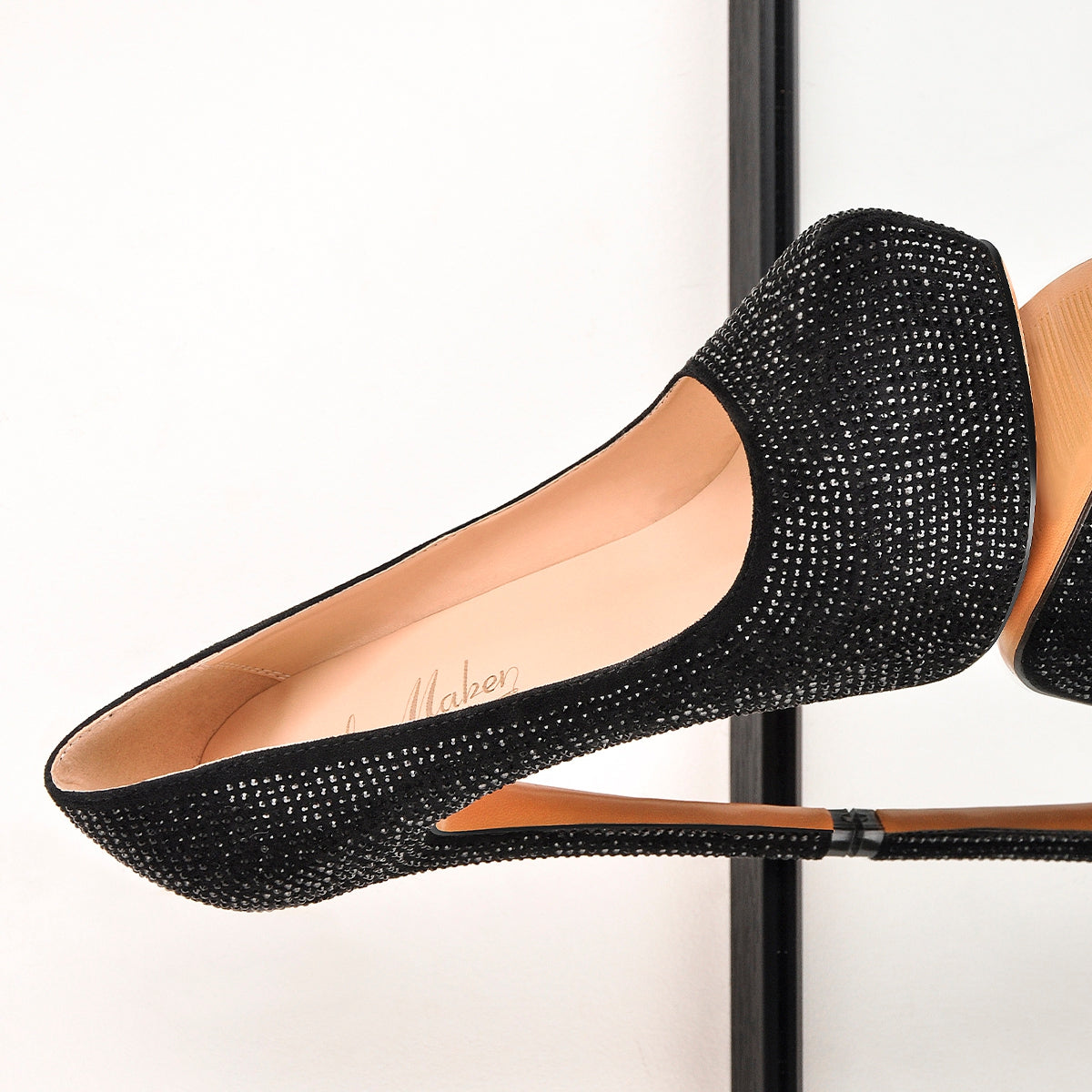Black Platform Glitter Round Toe Stilettos Pumps | Onlymaker Essential