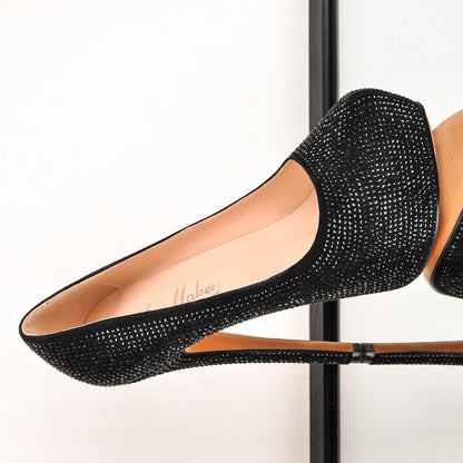 Black Platform Glitter Round Toe Stilettos Pumps | Onlymaker Essential