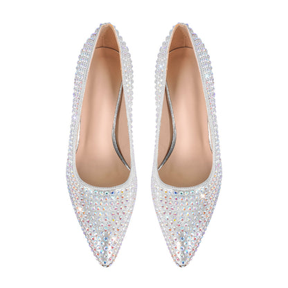 Rhinestone Pointed Toe Chunky Heel Pumps | Onlymaker Premium