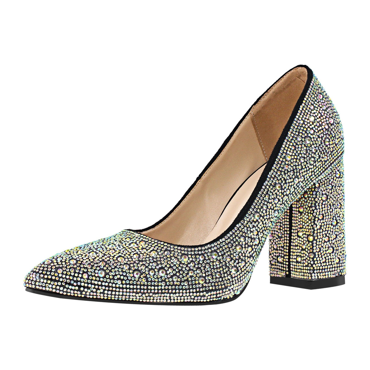 Rhinestone Pointed Toe Chunky Heel Pumps | Onlymaker Trending