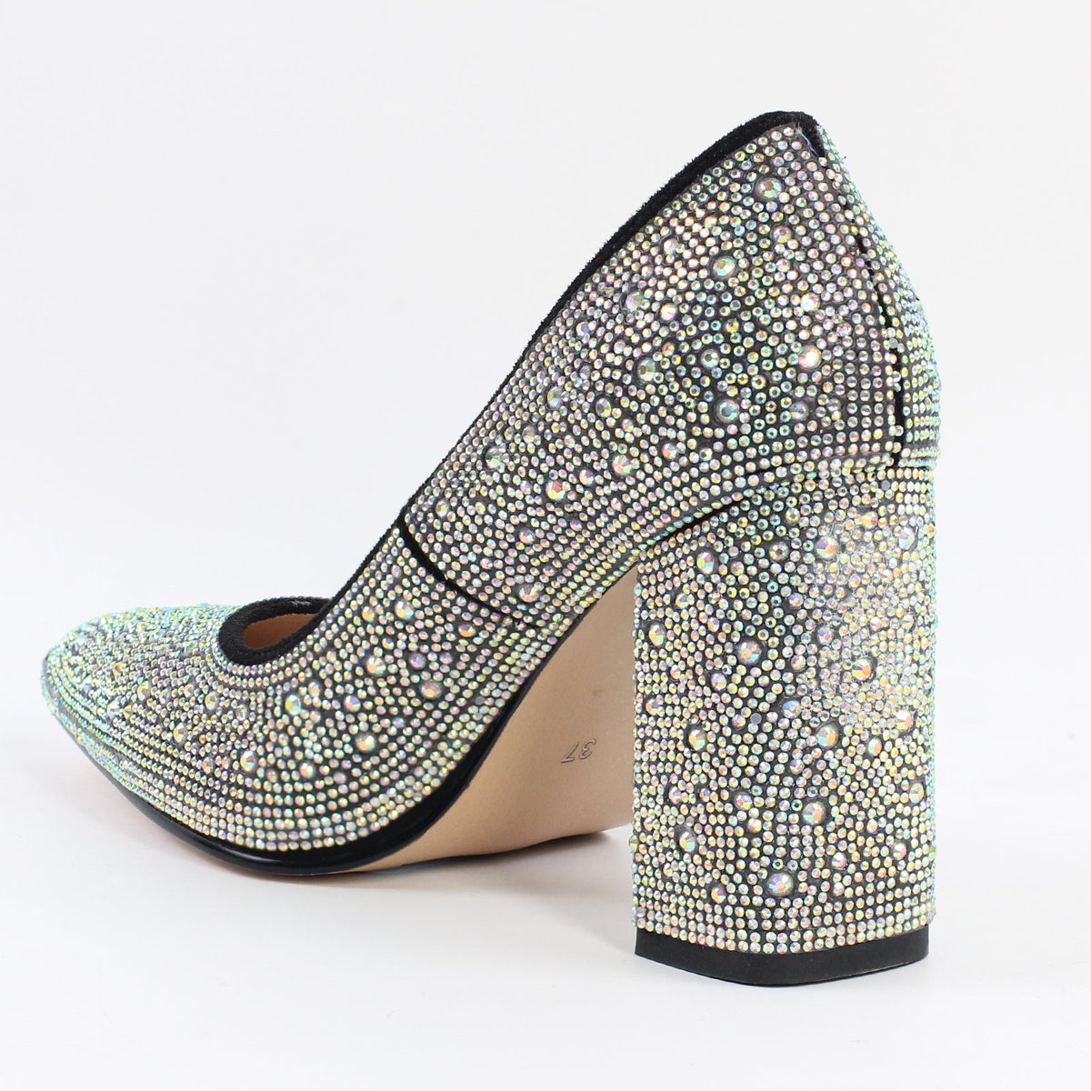 Rhinestone Pointed Toe Chunky Heel Pumps | Onlymaker Trending