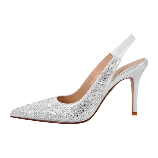 Rhinestone Pointed Toe Slingback High Heel Pumps | Onlymaker Trending
